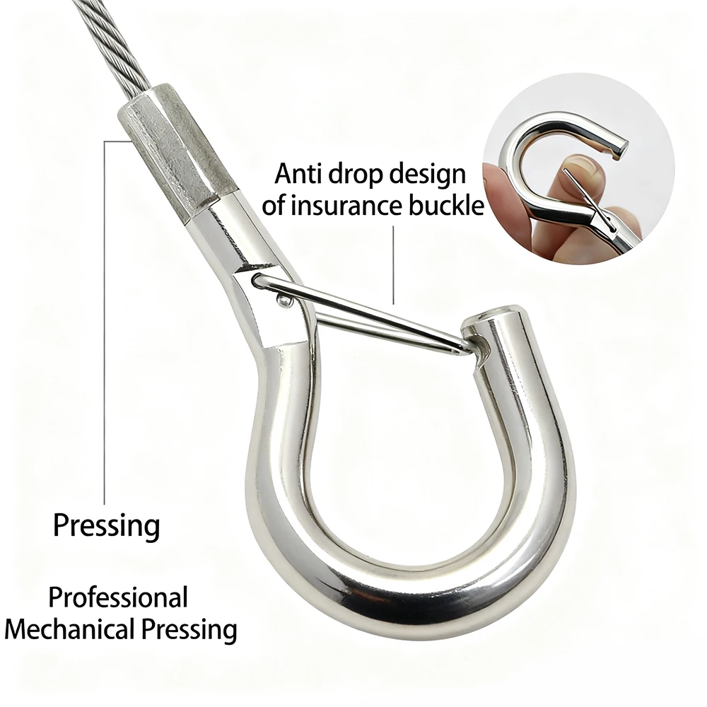 1.5-4mm Adjustable Stainless Steel Wire Rope Kit with Hooks and Cable Clamps for Hanging Billboard Lighting Fixtures and Gallery