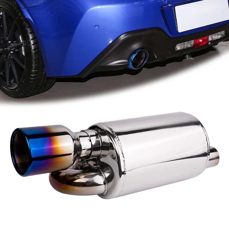 50mm Car Sounds Muffler System S Type Exhaust Pipe Stainless Steel Burnt Blue Rear Tail Throat Car Modification Accessories