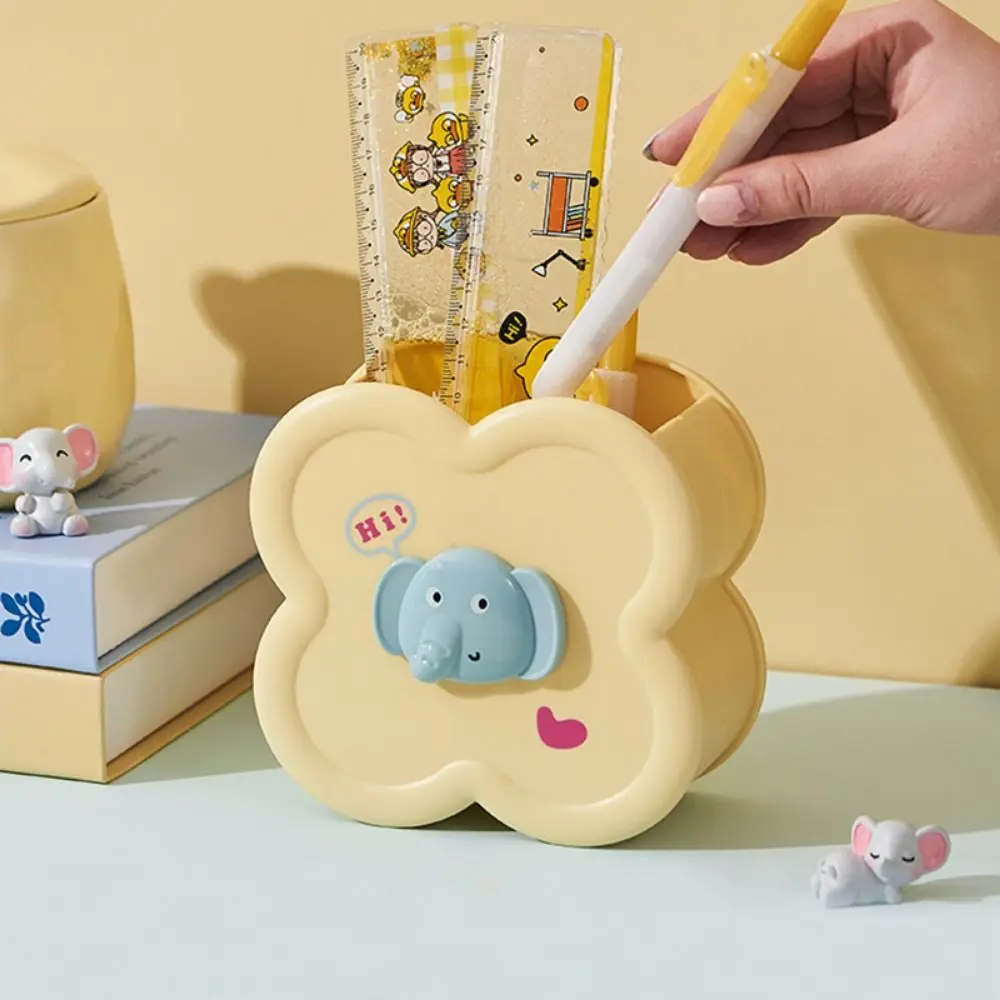 Round/Square Pen Holder Multifunctional Creative Plastic Pencil Case Cute Cartoon Practical Desk Pen Container