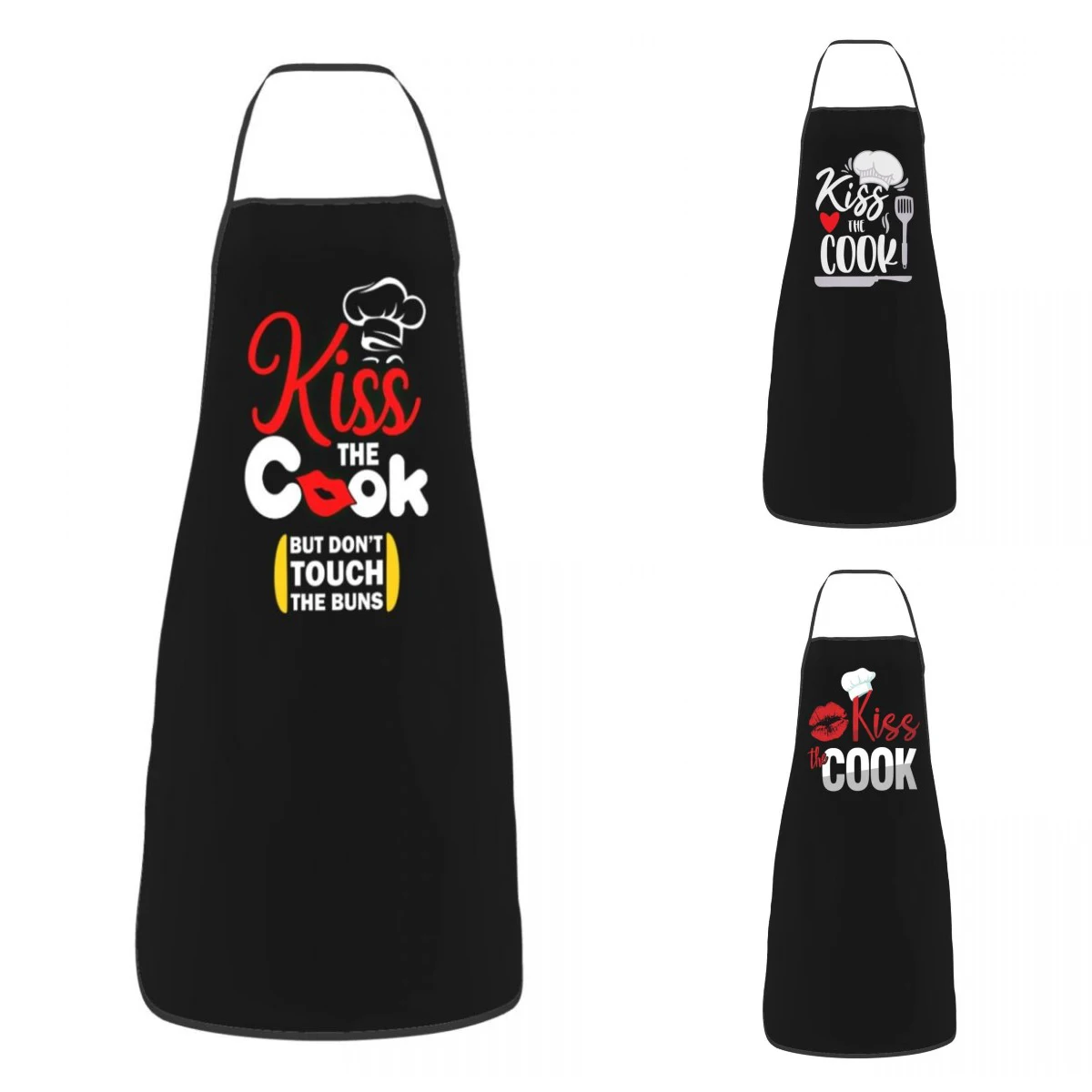 Funny Kiss The Cook Apron Women Men Adult Unisex Kitchen Chef Bib Tablier Cuisine Cooking Baking Painting