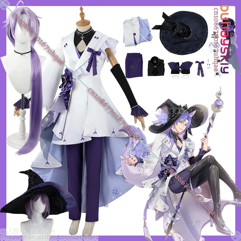 Kuya Cosplay Game Nu: disfraz de Anime de Carnaval uniforme de mago Sexy {SAIKOU} bata mágica blanca sombrero grande pantalones pelucas largas Halloween