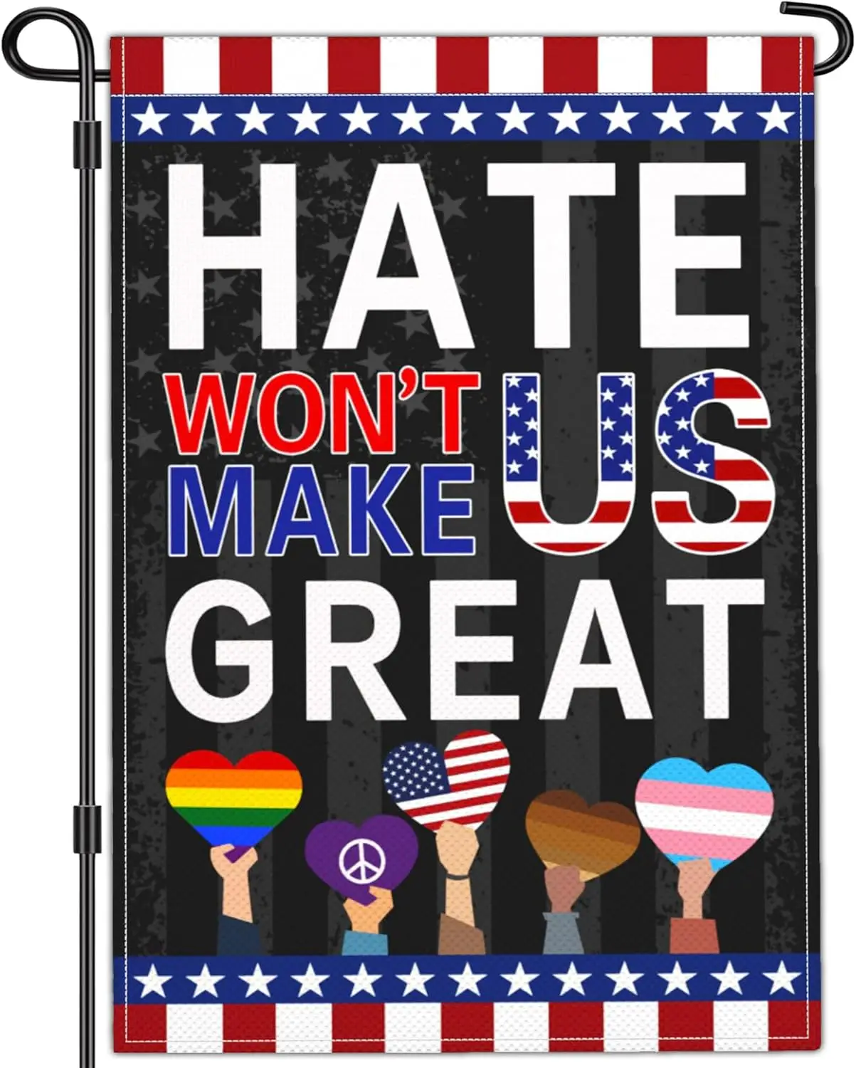 Hate Wont Make Us Great Garden Flag Peace Diversity Equity Inclusion Pride Yard Garden Signs Flags for Outside 12x18 Double jjp