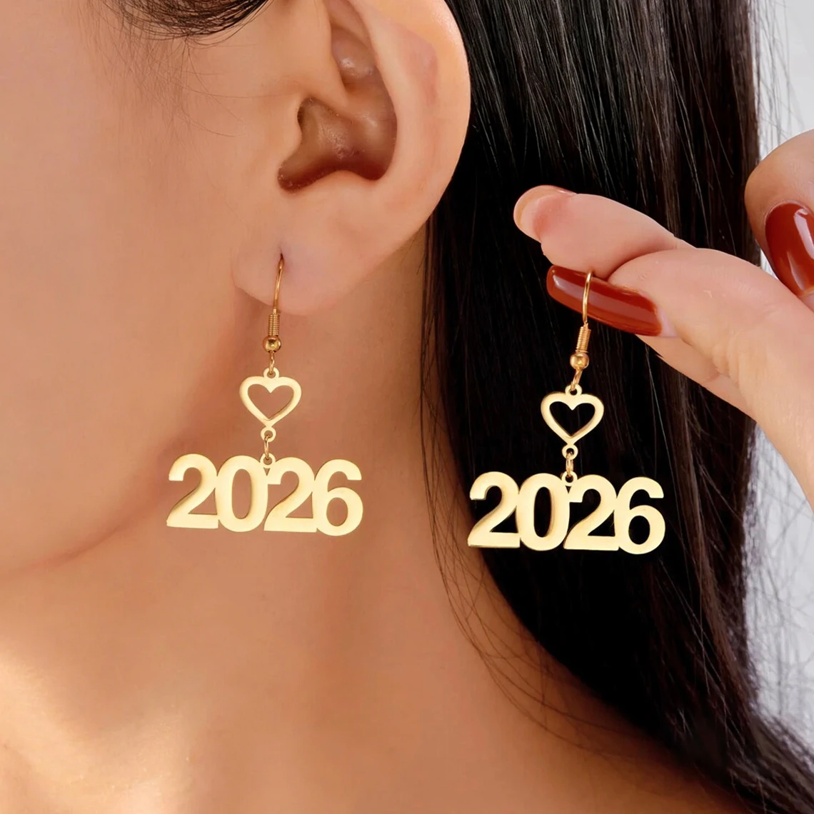 Personalized Custom Date Star Heart Earring for Women Girls Stainless Steel Customized Number Drop Earring Birthday Jewelry Gift