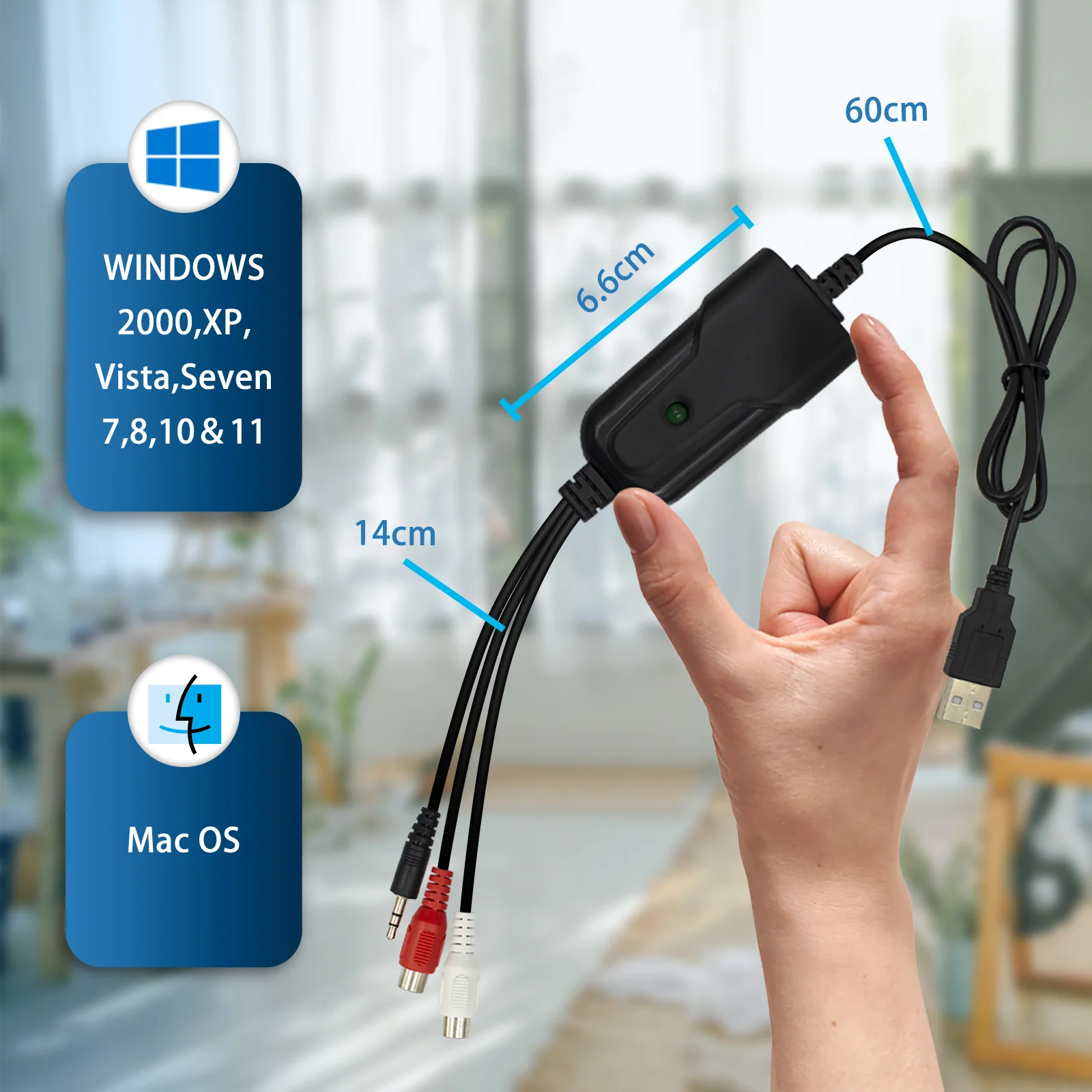 USB 오디오 캡처, 고품질 오디오 녹음 어댑터, RCA L/R 3.5mm 오디오 - USB 2.0, 테이프, MD, 테이프, CD 플레이어에 적합