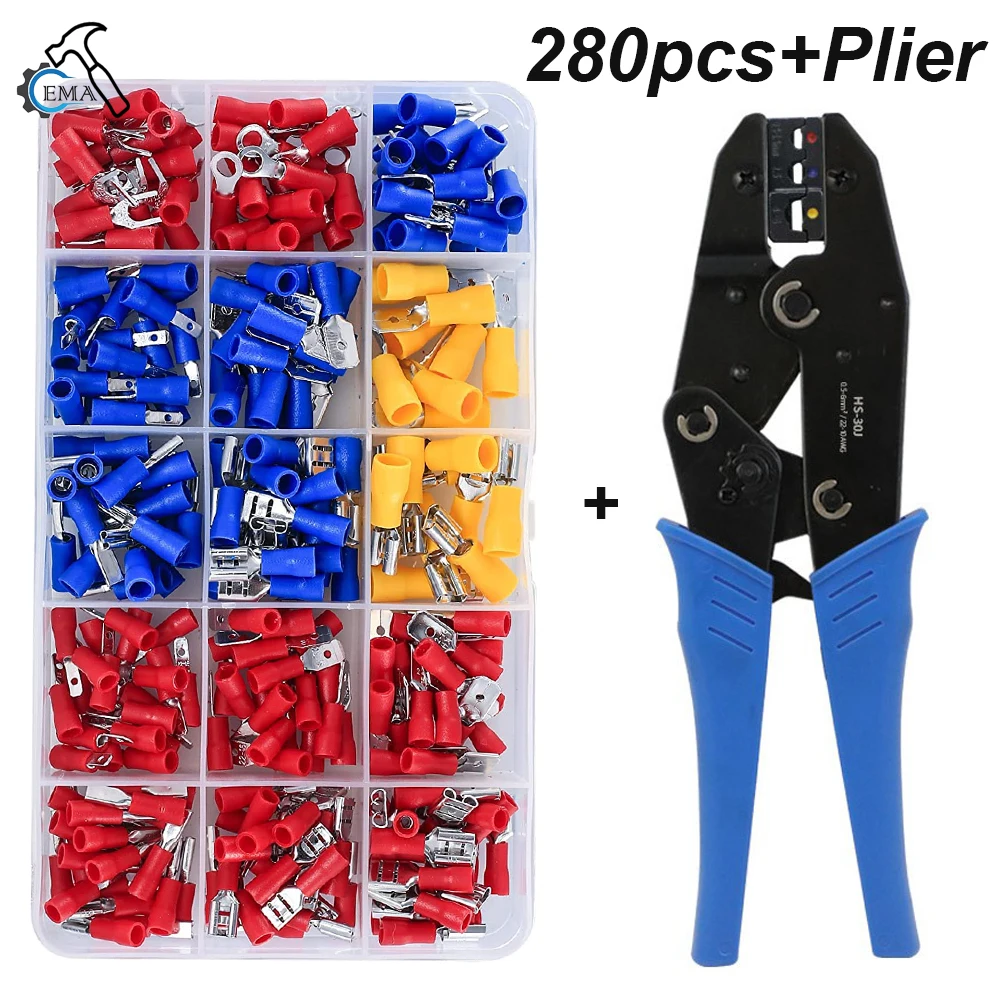 102/280/480PCS Isolierte Spaten Terminal Kabel Stecker Draht Crimp Spatel Butt Ring Gabel Kit Ring Lug gerollt Terminal Kit