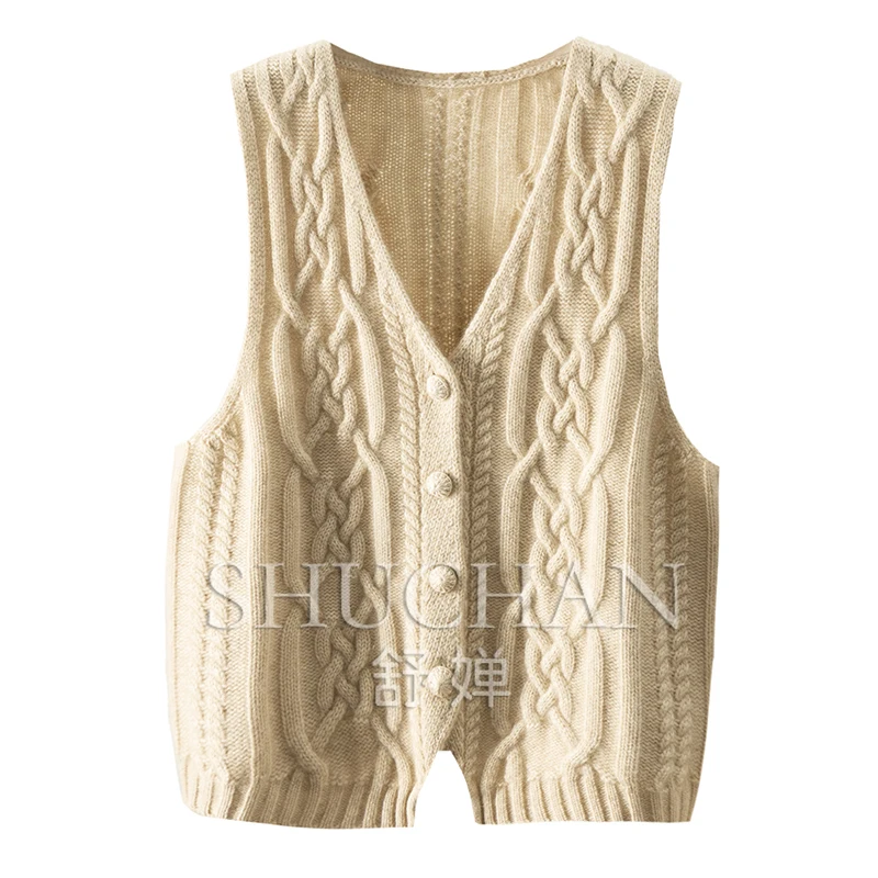 SHUCHAN Vintage Twisted V-neck Cashmere Sweater Vest Cardigan for Women  Vintage Sweater  Vest for Women