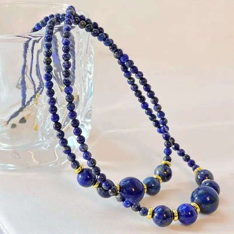 High-quality natural lapis lazuli necklace with a starry sky design perfect for wearing around the collarbone