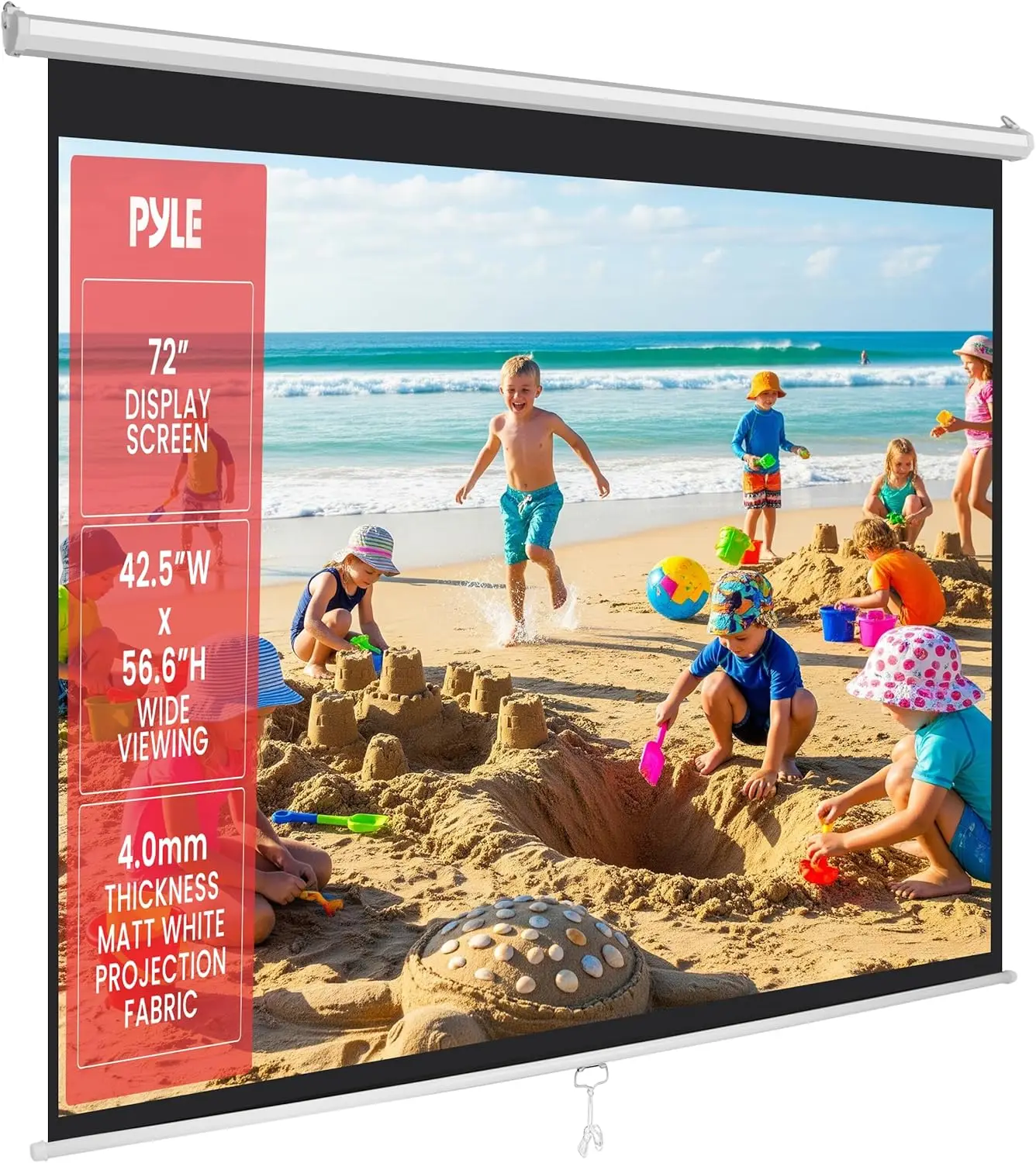 

Manual Pull Down Projector Screen 72 Inch, Matte White with Auto-Lock & Black Border for Home Theater or Office