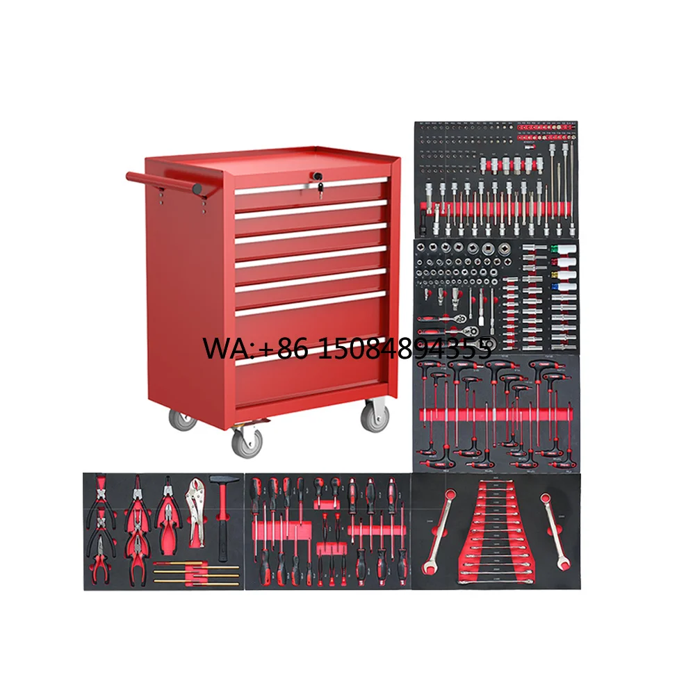 CE Certified 7-Drawer Professional Roller Tool Box 258 Pcs Storage Garage Tool Cabinet Customizable OEM Tool Chest/Cart/Trolley