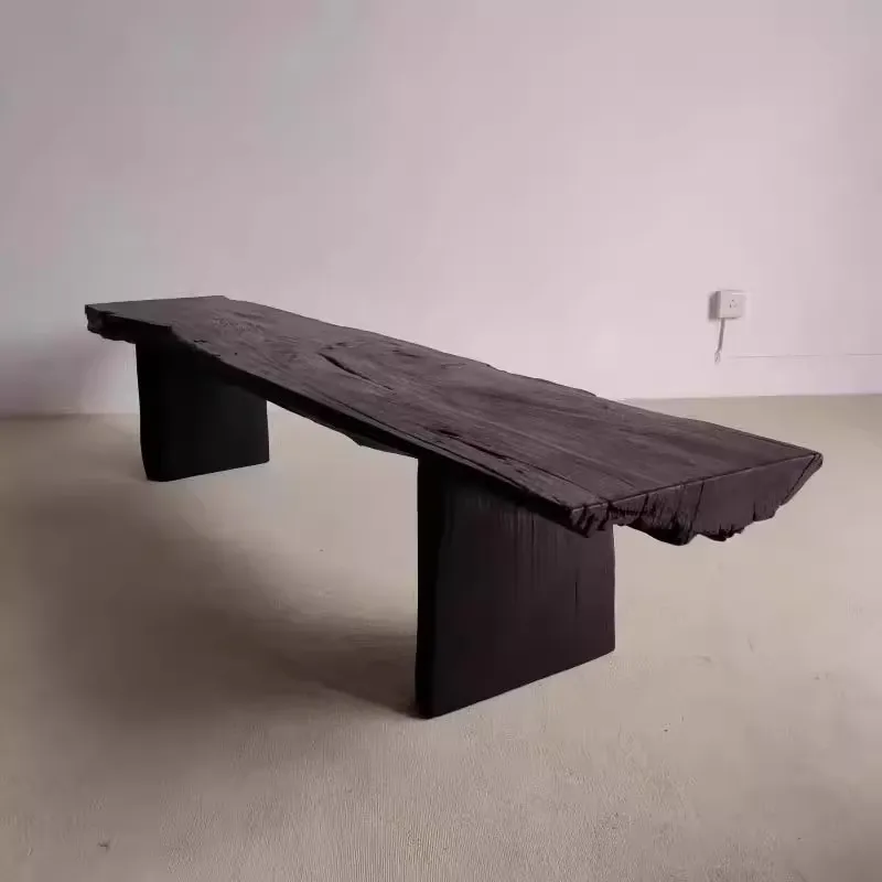 مقعد Wabi Sand Wind المتفحم من الخشب الصلب B & B مقعد ترفيهي من سجل الفندق مقعد طاولة القهوة القديم مقعد إبداعي بجانب السرير #1