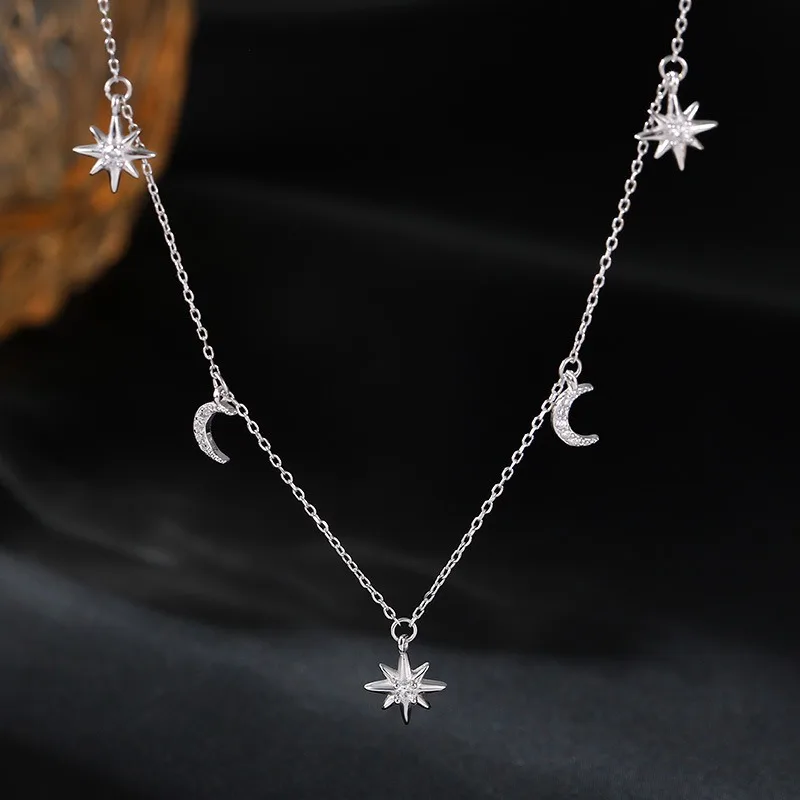 

TIMESWIND Exquisite Fashion S925 Silver Star Moon Zircon Tassel Necklace for Women