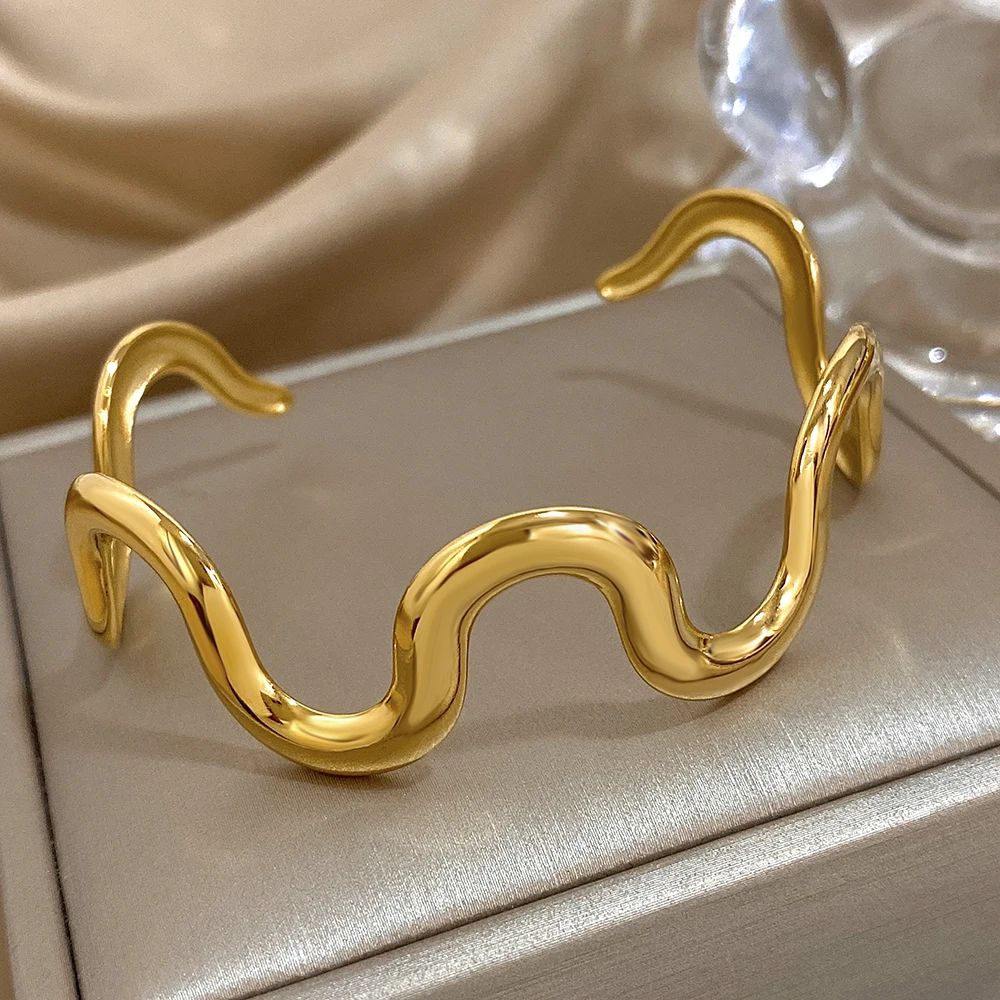 Greatera N Gebogen Für Männer Frauen Armband Gold Farbe Kreative Unregelmäßige Design Edelstahl Wasserdicht Schmuck Armreif Mode