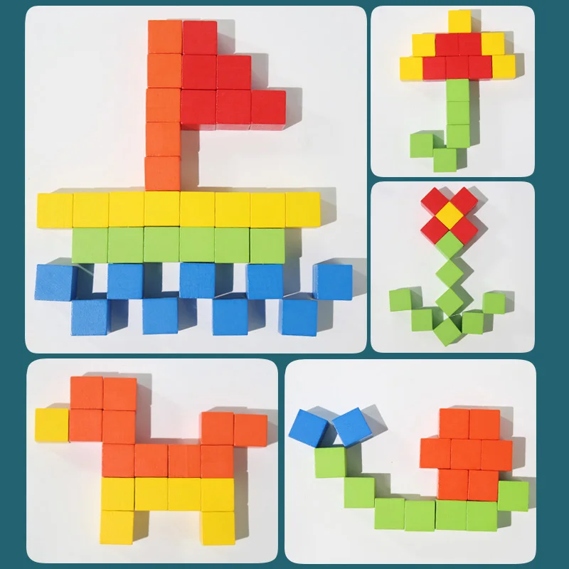 50Pcs/Set 2*2*2cm Colorful Wooden Cube Building Blocks Toy for Kids Educational Toys Squares Stack High Game Brick Gift for Kids