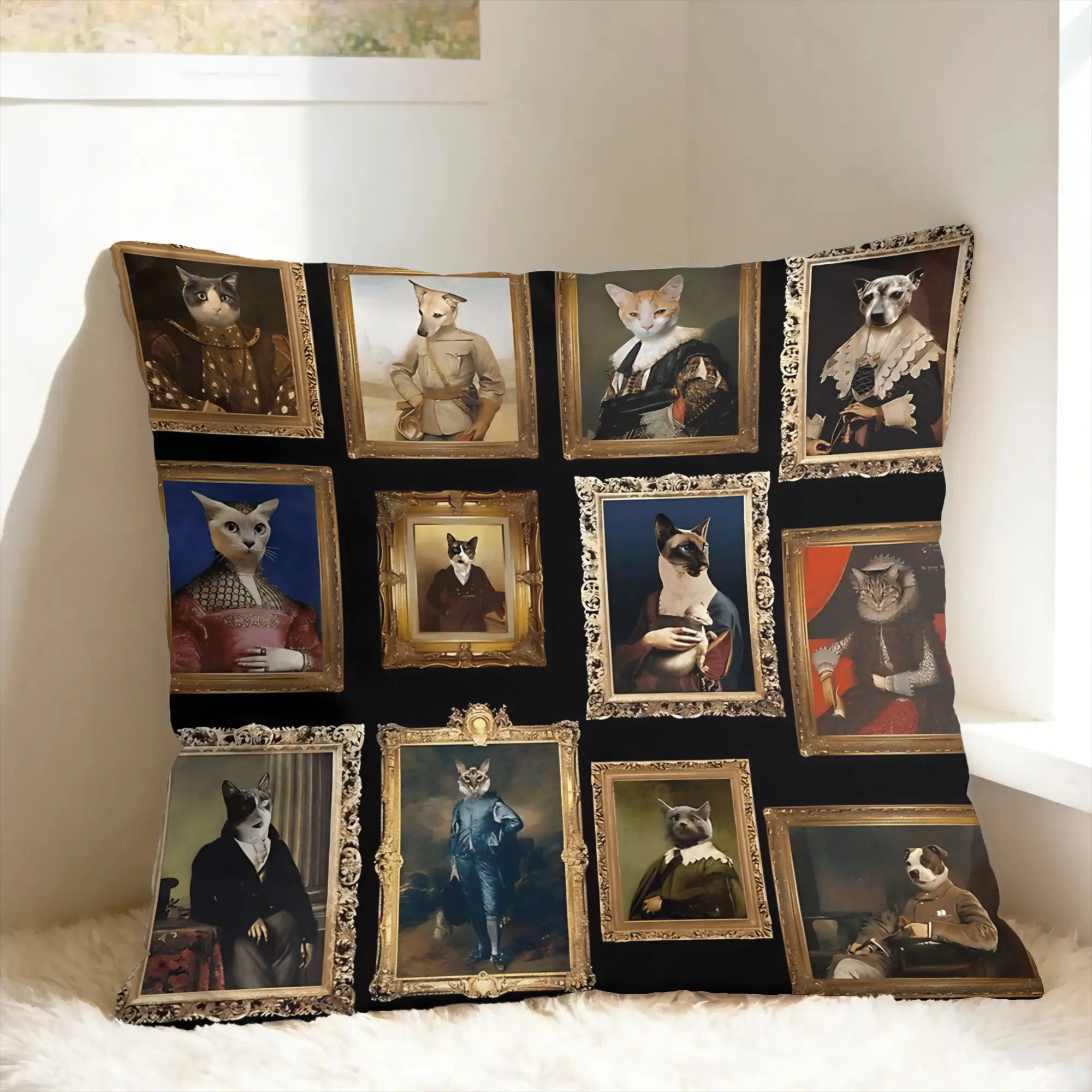 Cute Caroon Cat Portrait Photo Frame Art Pillow Case  Print Pillow Cover Cute Funny Pillowcases For Living Room Sofa