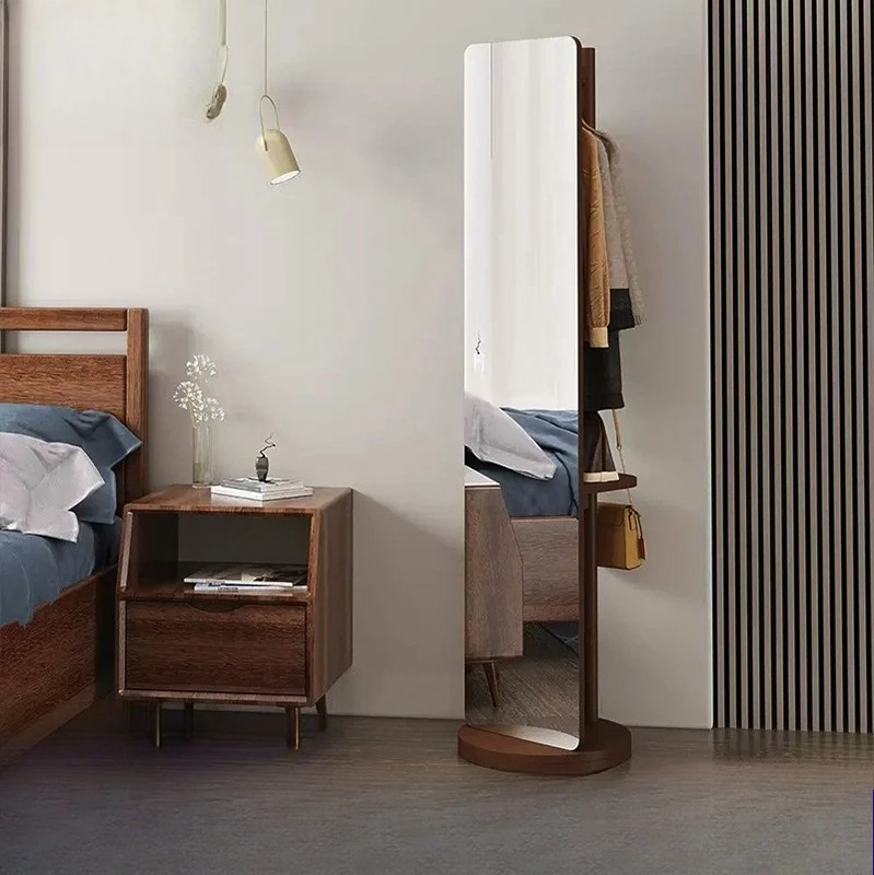 

Зеркало в полный рост, зеркало в полный рост, домашнее напольное зеркало, вращающееся подвижное зеркало из массива дерева для спальни с вешалкой, приспособление для девочек.