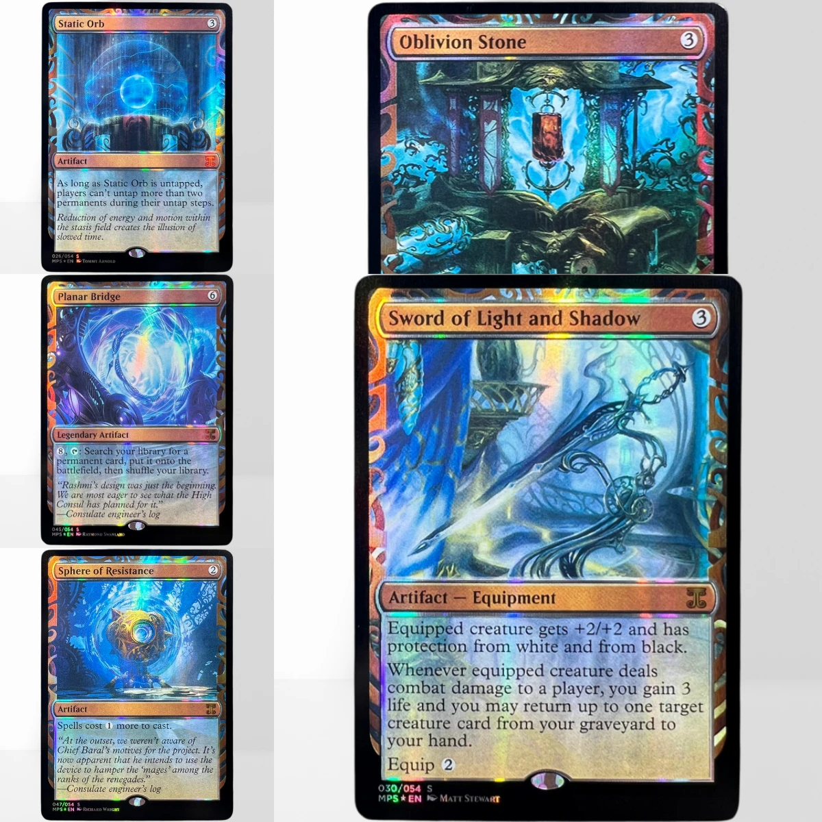 MPS Foil TCG Proxy Mágico: Servo del Pintor, Anillo Sol, Orbe Estático, Espada de Fuego y Hielo, Titán Desgarrador, Cartulina Negra