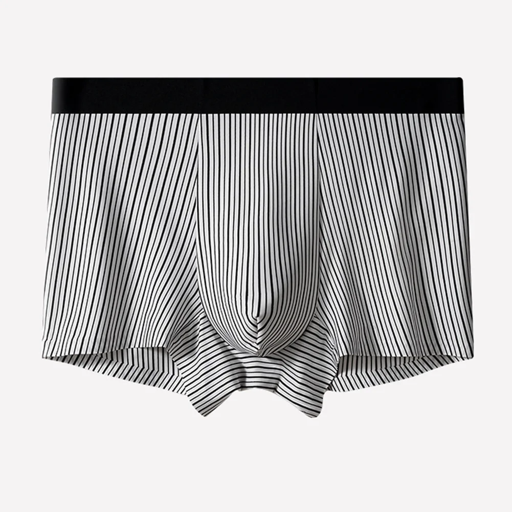 

Men's Underwear Striped Ultra-Thin Ice Silk Seamless Elastic Boxer Shorts Youth Mid Waist U Convex Pouch Trunks Cimfy Underpants