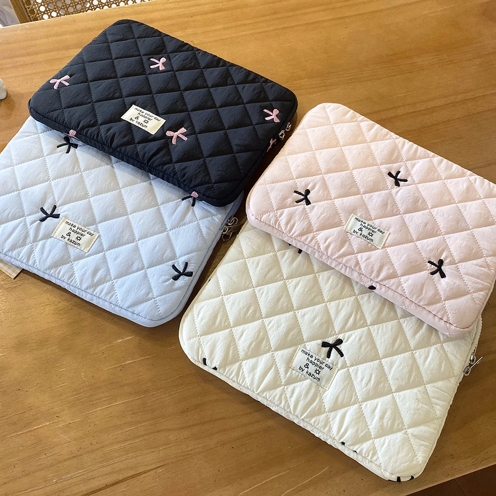 11/13/15 Inch Tablet Sleeve Case Shockproof Quilted Computer Cover Bag Diamond Lattice Bow Printing for iPad Tablet Protection