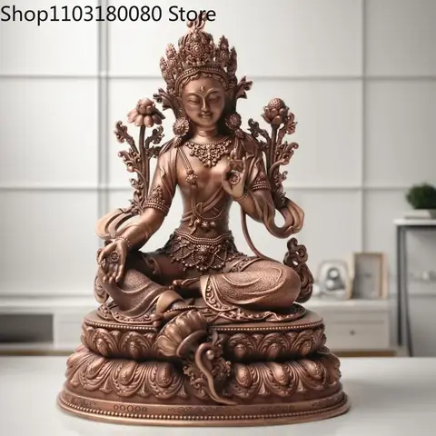15cm Red Copper Carved Green Tara Statue Tibetan White Tara Goddess Sculpture Home Altar Decor