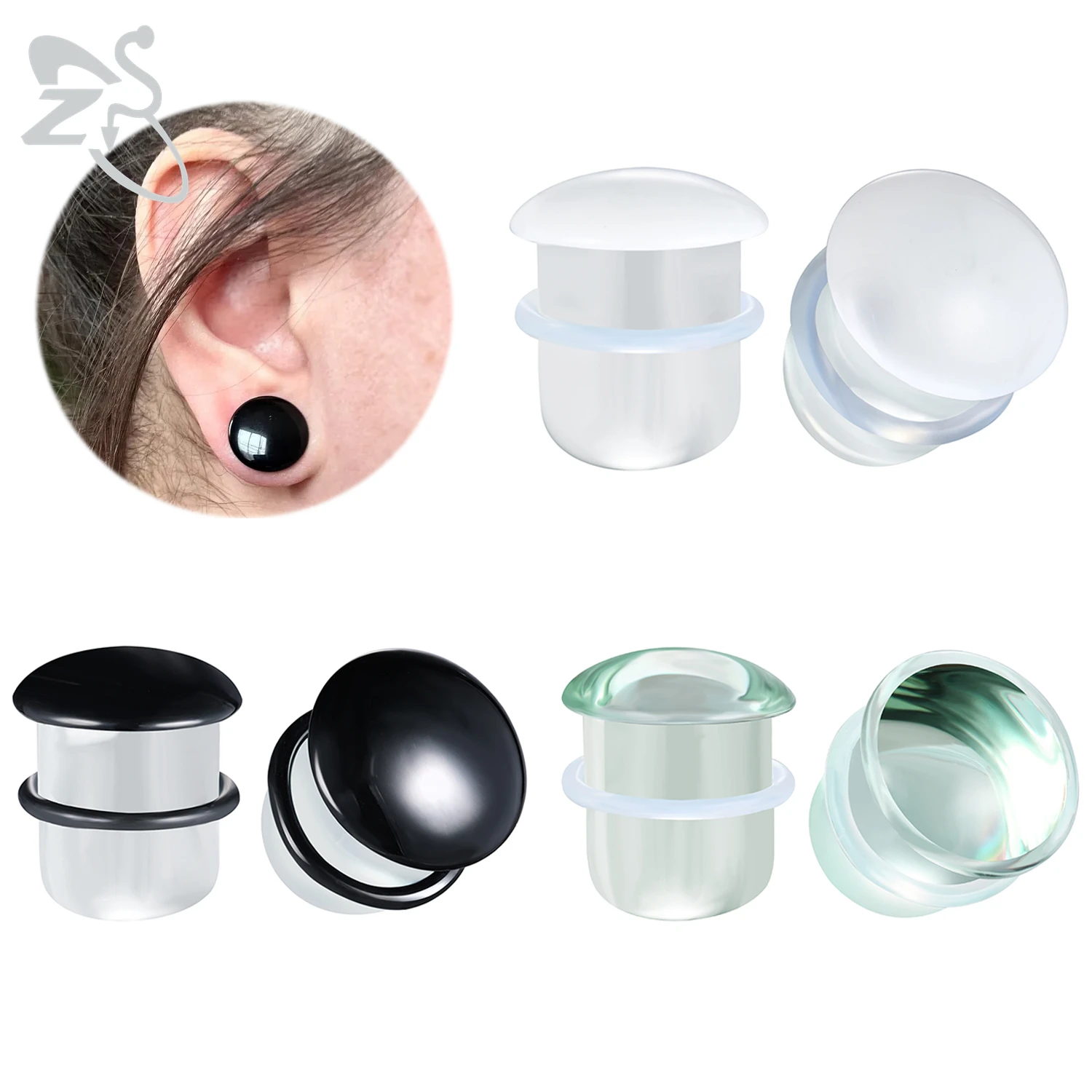 ZS 1 Stück 3 mm-25 mm Glas Single Flare Ohrstöpsel und Tunnelohren Keilrahmen Kit Messgerät Klar Flesh Expander Körperpiercing Schmuck