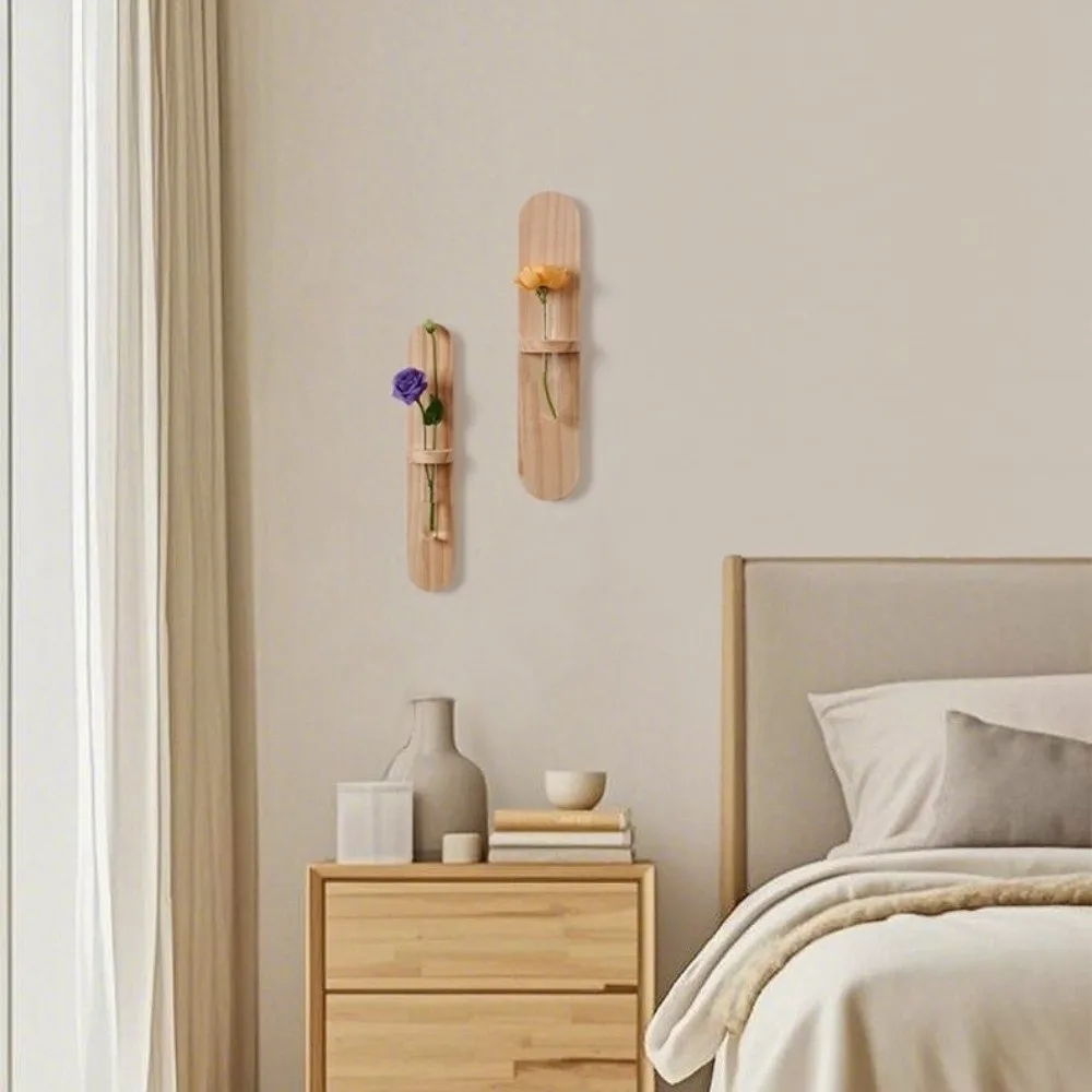 Wooden Wall Mounted Planter Vase Creative Design Flower Plant Pot Home Ornaments Minimalist Style Water Plant Tube Stand