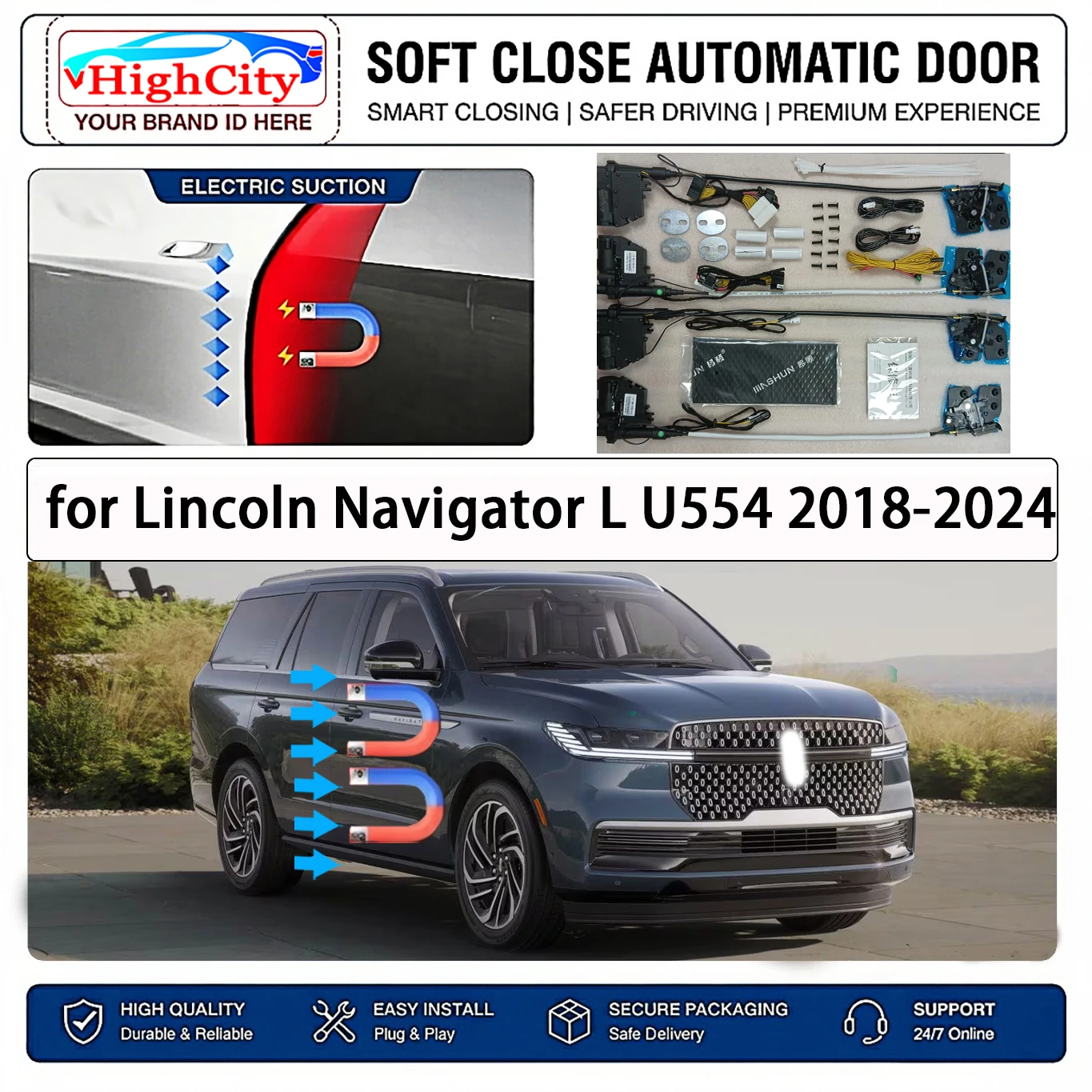 for Lincoln Navigator L U554 2018-2024 OEM Electric Suction Soft Close Door Kit Smart Anti Pinch Auto Cinch Latch System No Slam