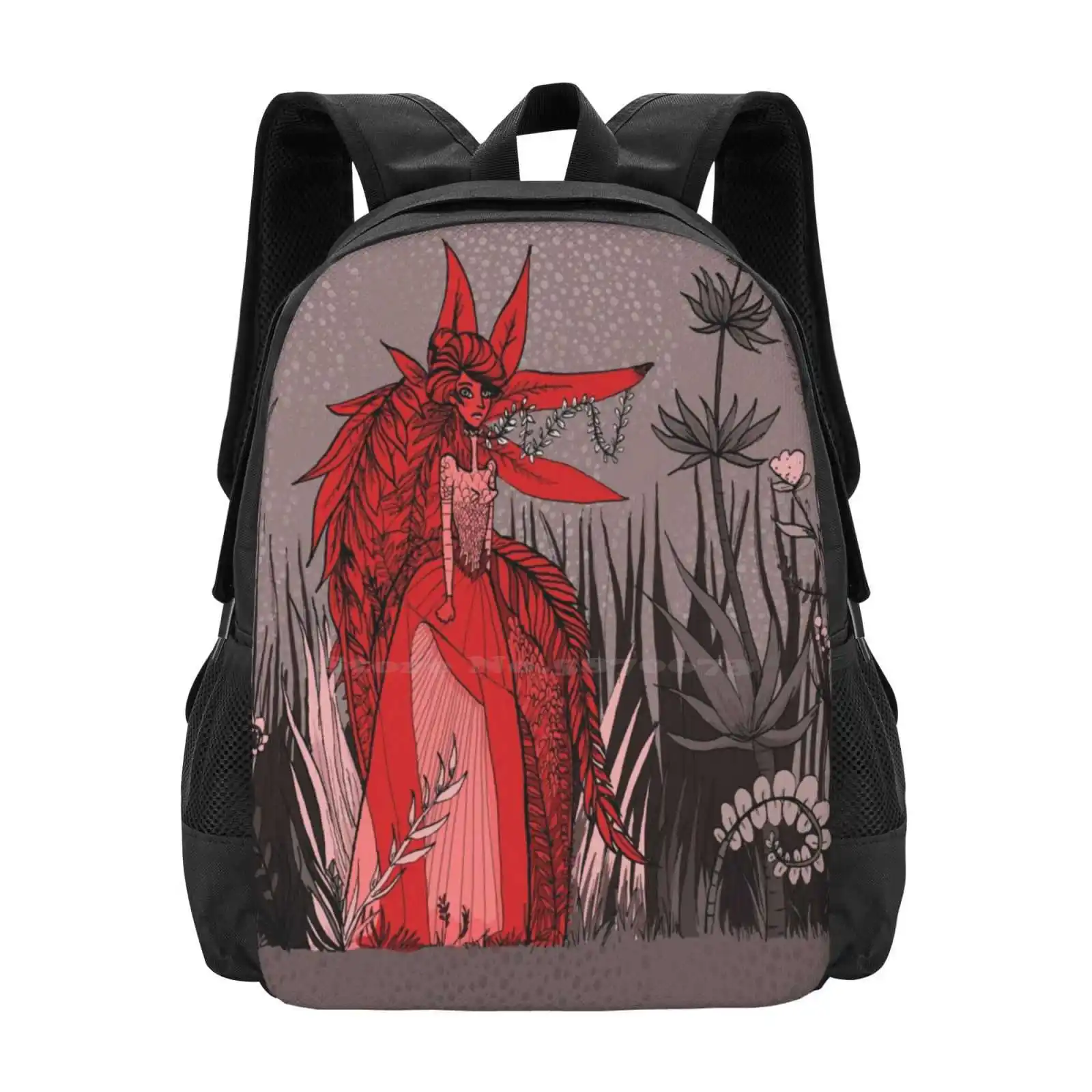 Angry Wolf Woman zaino da scuola di grande capacità borse per Laptop donna natura fiori rosso grigio inchiostro Shewolf lupo donna foresta selvaggia