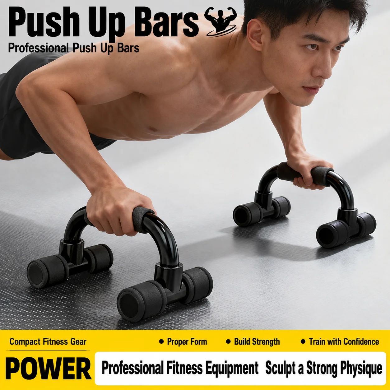 2PCS Push Up Bars H Shape Heavy Duty Non Slip Fitness Stands Home Gym Chest Core Strength Training Workout Equipment
