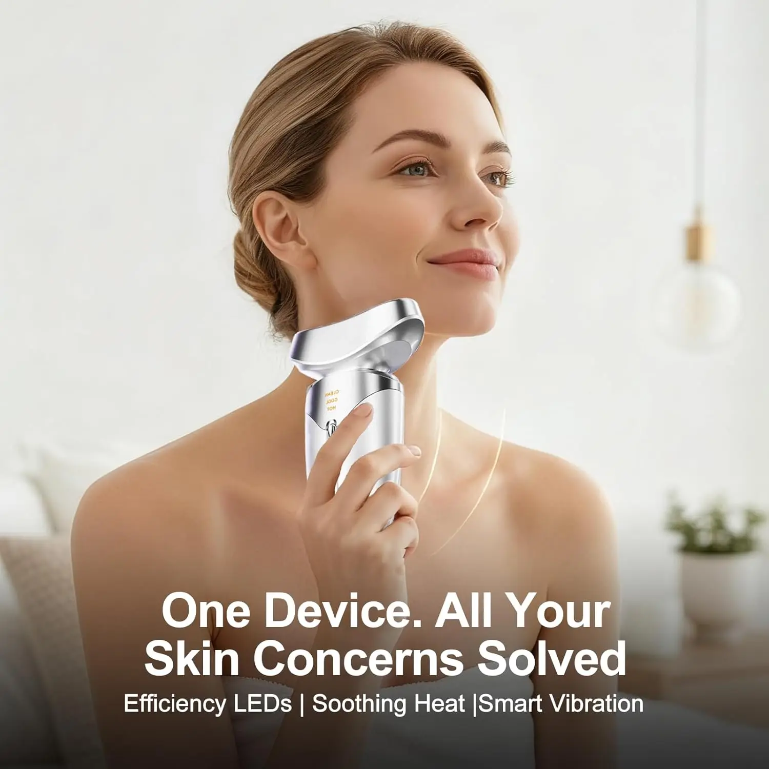 Masseur de beauté du visage et du cou amélioré 3 en 1, outil de soins de la peau pour sculpter le visage à Photon LED pour les poches du visage et la peau lisse