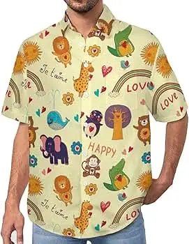 

Men's Lightweight Button-Up Shirt - Summer Casual Beach Vacation Shirt with Brown Background, Easy-Care Hand Washable Fabric