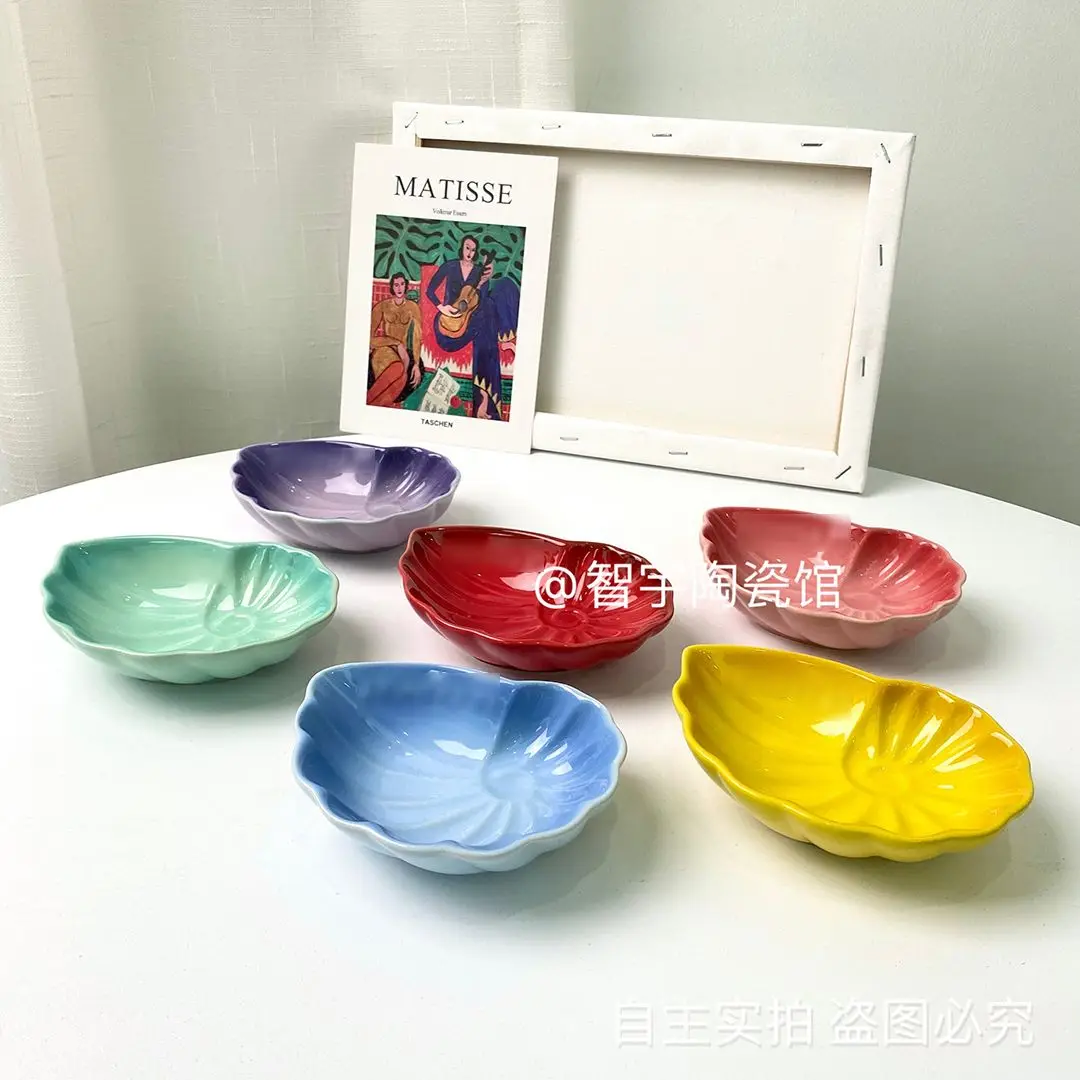 Rainbow Conch Plate, Ceramic , Pet , Snack , Macaron Milk Plates, Enamel Color Gradient Kitchen Tableware