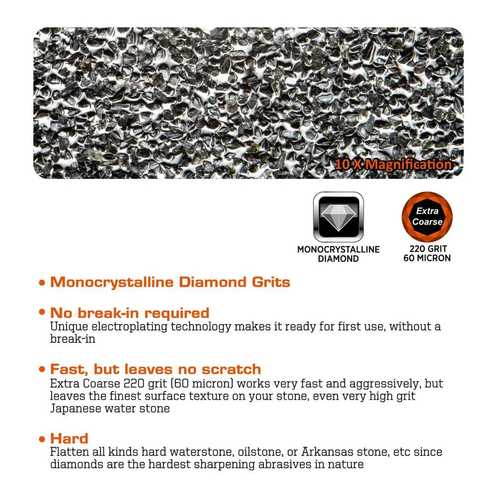 10x4 Inch Diamond Lapping Plate Whetstone Flattener Coarse 220 Grit Sharpening Stones Fix MirrorFlat Technology Anti-Slip Base