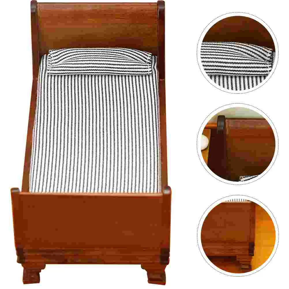 

House Bed Mini Bedroom Furniture Miniature Decorate Single Decoration Playing Model Cloth Furnishing Adornment