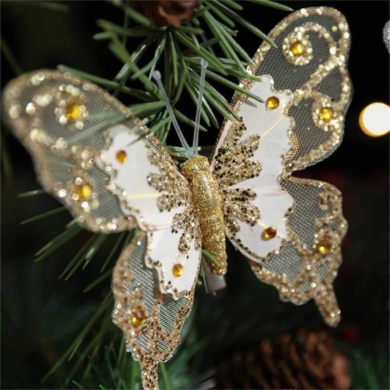 Elegant Glittering Butterfly Ornament Unique Butterfly Christmas Hanging Ornament with Clip for Seasonal Tree Decors