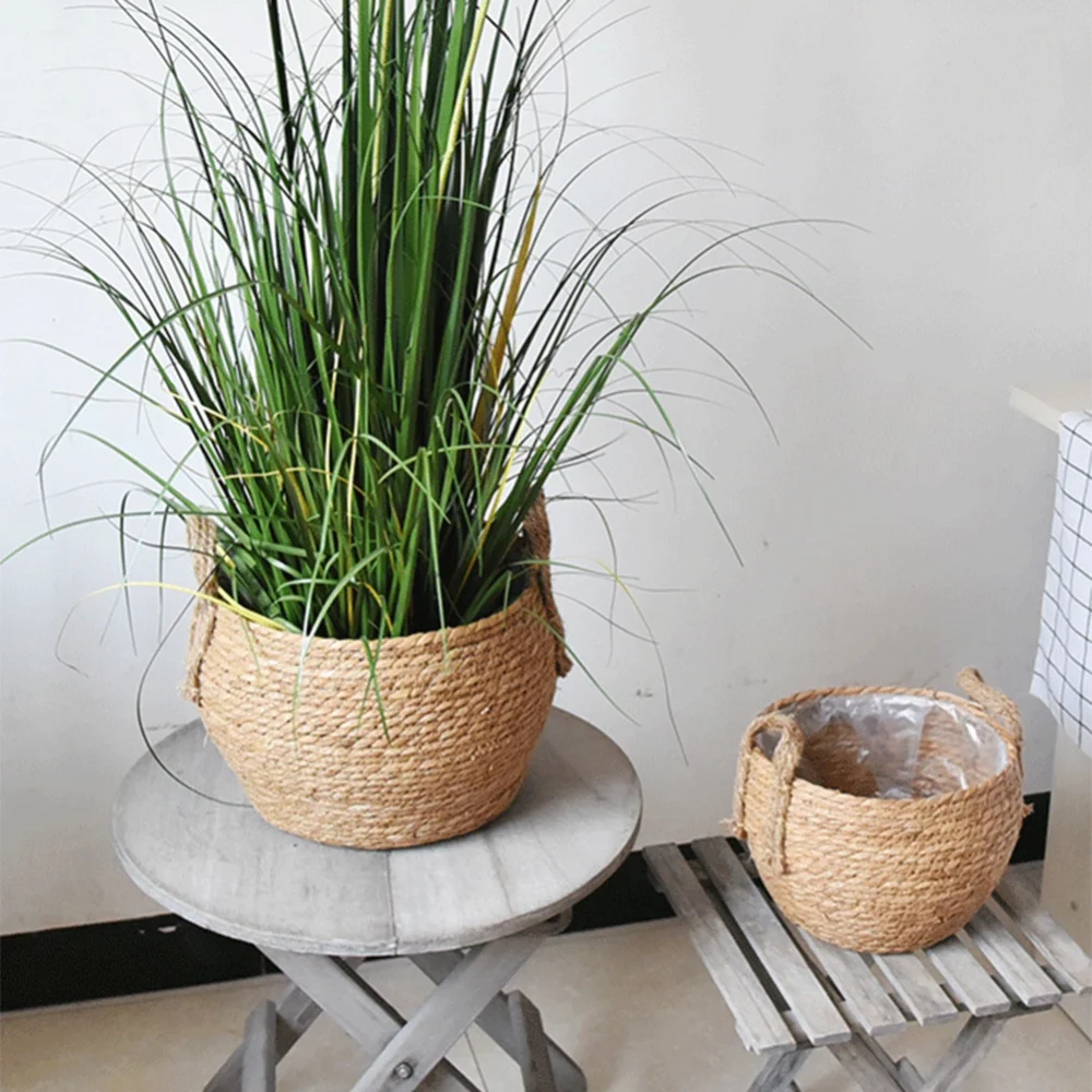 

Straw Weaving Flower Plant Basket Grass Planter Basket Indoor Outdoor Flower Pots Cover Plant Container Straw Basket Organizer