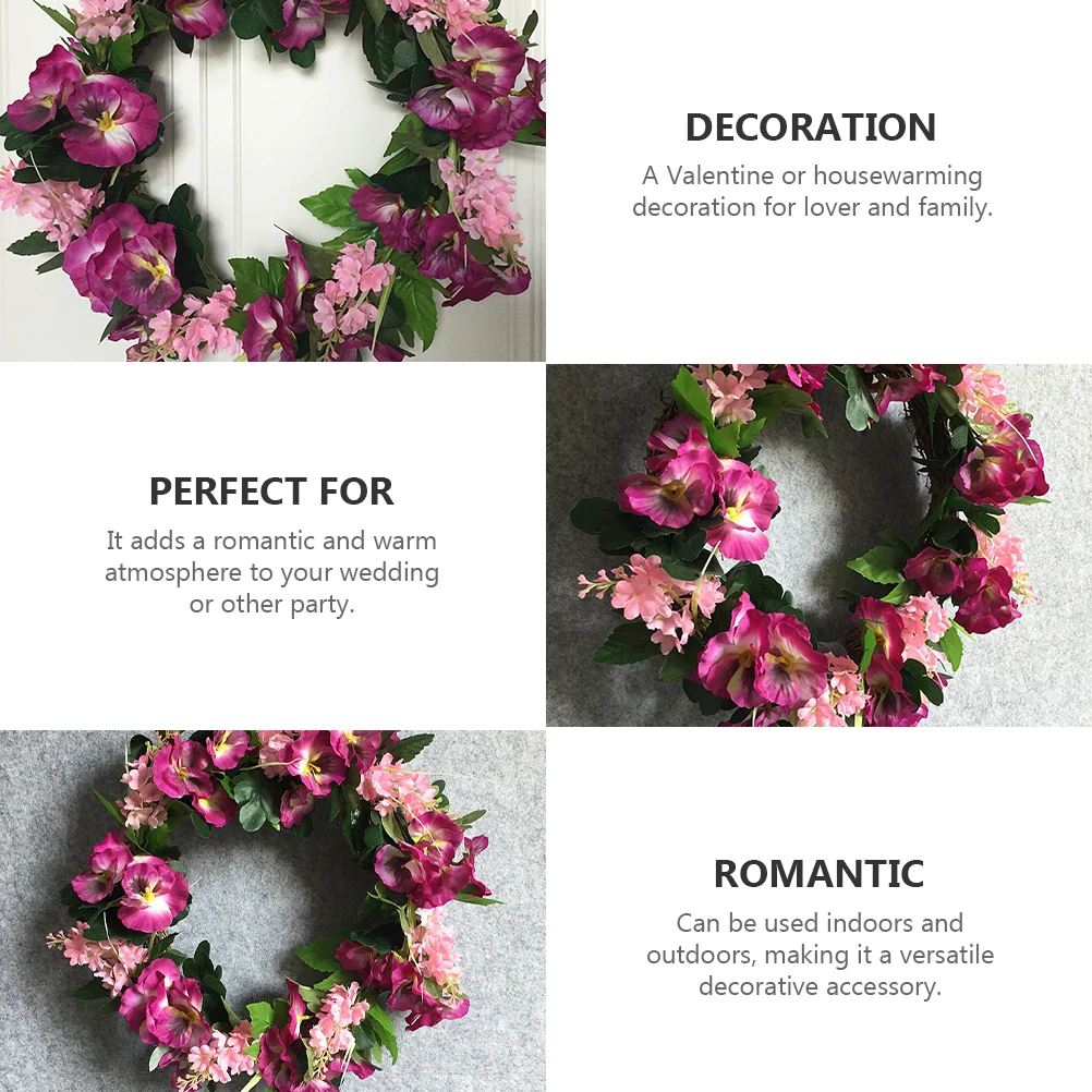 

1pc Wedding Wreath Decor Simulation Garland Party Home Decoration Fresh Style Door Hanging Wall Delicate Sturdy Long Lasting