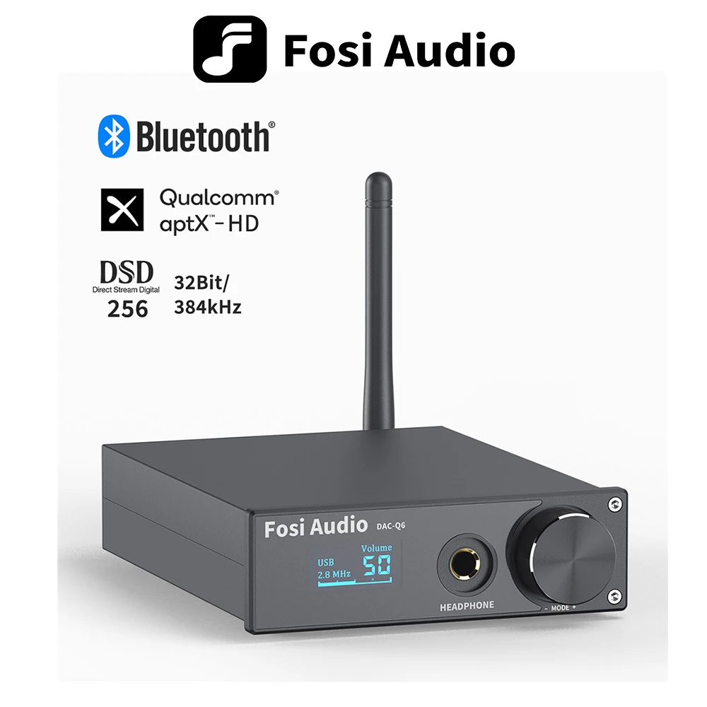 Fosi Âm Thanh Q6 USB DAC DSD256 PCM 32Bit/384KHz XMOS XU208, bộ Khuếch Đại Tai Nghe Bluetooth 5.0 AptX HD CSR8675 ESS9018K2M Âm Thanh