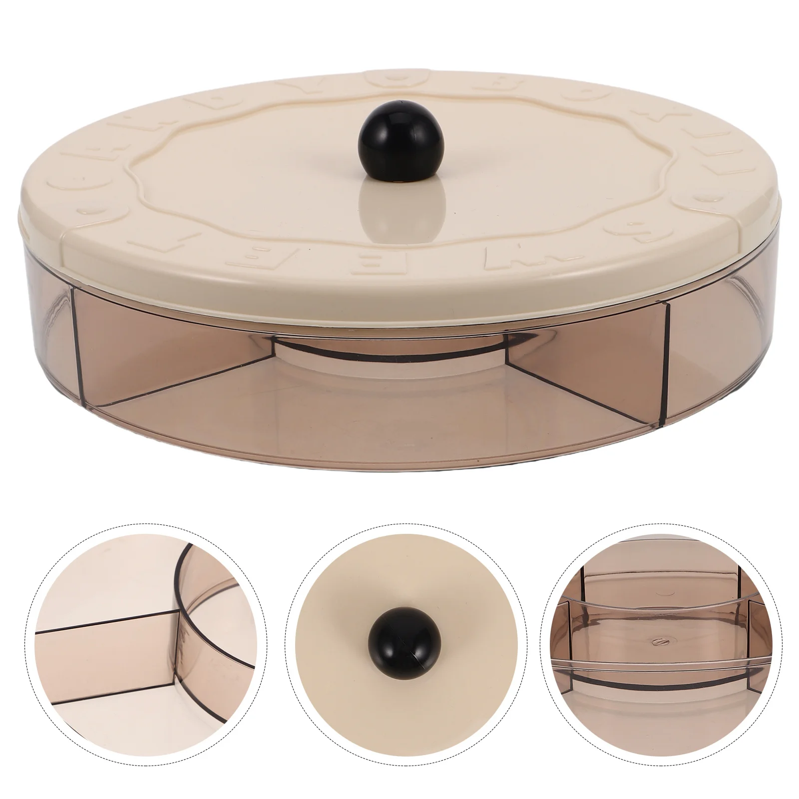 

Round Divided Fruit Nut Box with Lid Snack Storage Container for Living Room Coffee Table Candy Snack Tray PP Pet