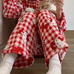 Hello Kitty Pajamas Pants Sanrio New Women Anime Winter Trousers Flannel Warm Woolen Casual Home Britches Fashion Clothes Gifts