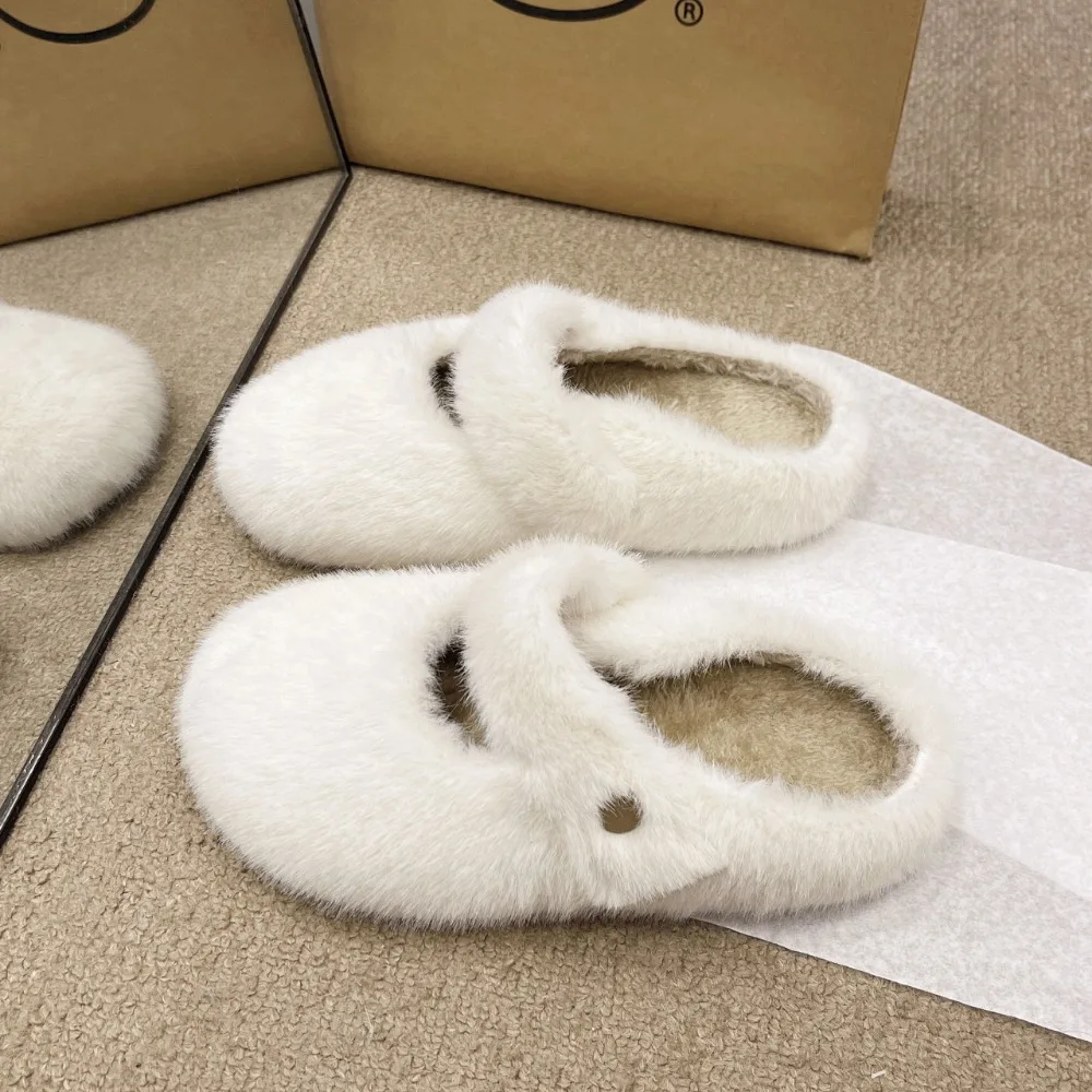 

Slippers Casual Shoes Woman 2024 Pantofle Fur Flip Flops Loafers Cover Toe Luxury New Plush Flat Basic with Fur Rome Rubber Slid
