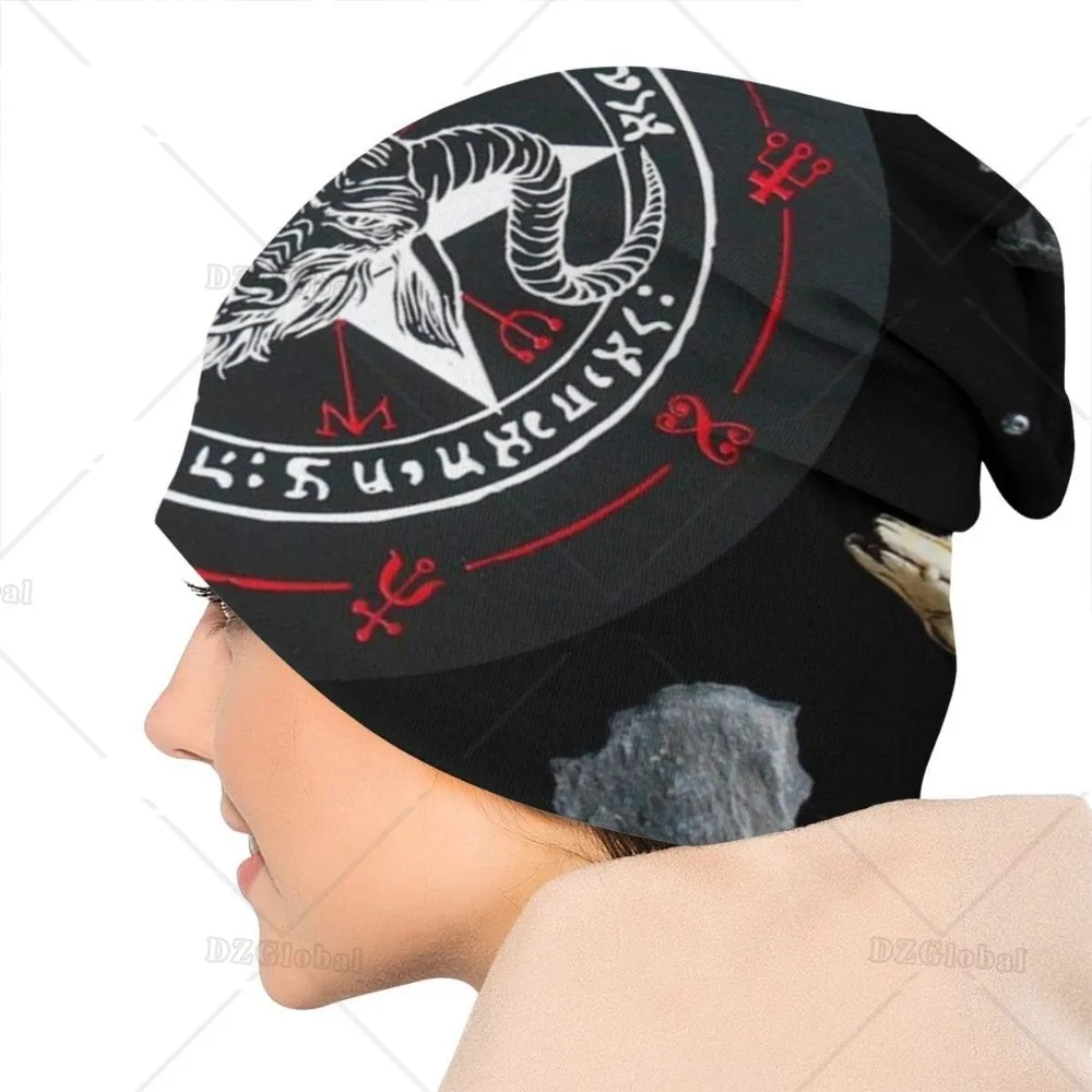 Unisex Beanie Caps 3D Printed Demon Baphomet Satanic Goat Head Skull Cap Knitting Hat Warm Winter Summer Knit Hats for Adults