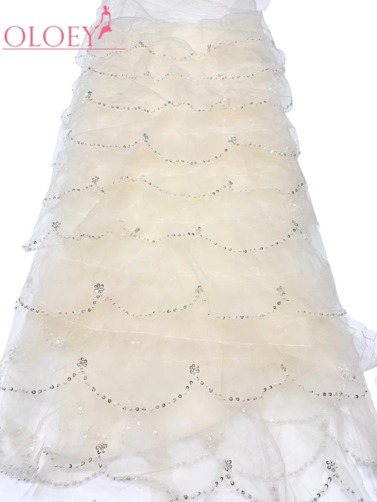 OLOEY Elegant French Mesh Beads Embroidery Sequins Net Lace High QualityAfrican Beaded Tulle Lace Fabrics For Wedding Dresses