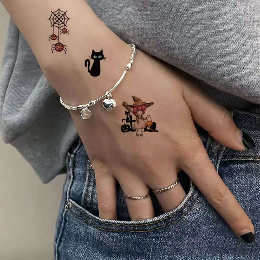 30pcs Pumpkin Waterproof Tattoo Stickers Halloween Bat Ghost Temporary Tattoo Fake Tattoo Suitable for Hand Body Art Deco