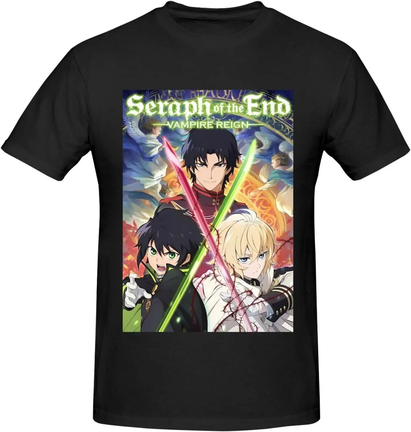 Seraph Anime of The End Shirt Men's Breathable Custom Cotton Short Sleeve Tshirt Fashion Casual Tops Tees Black