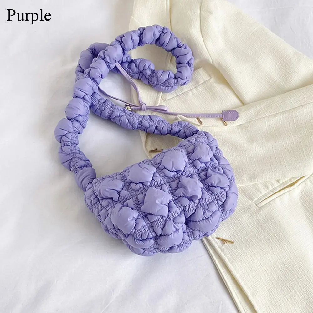 

Casual Cloud Quilted Shoulder Bag Bubbles Solid Color Shopping Bag Pleated Handbag Women Girls
