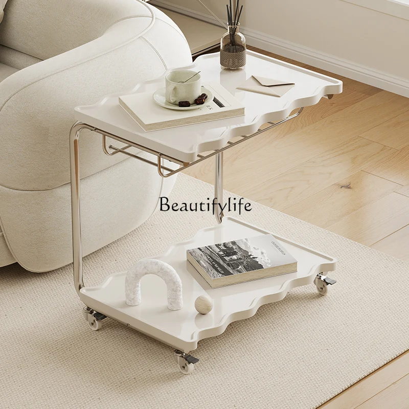 Sofa with wheels removable small coffee table living room household mini cream wind bedside cabinet