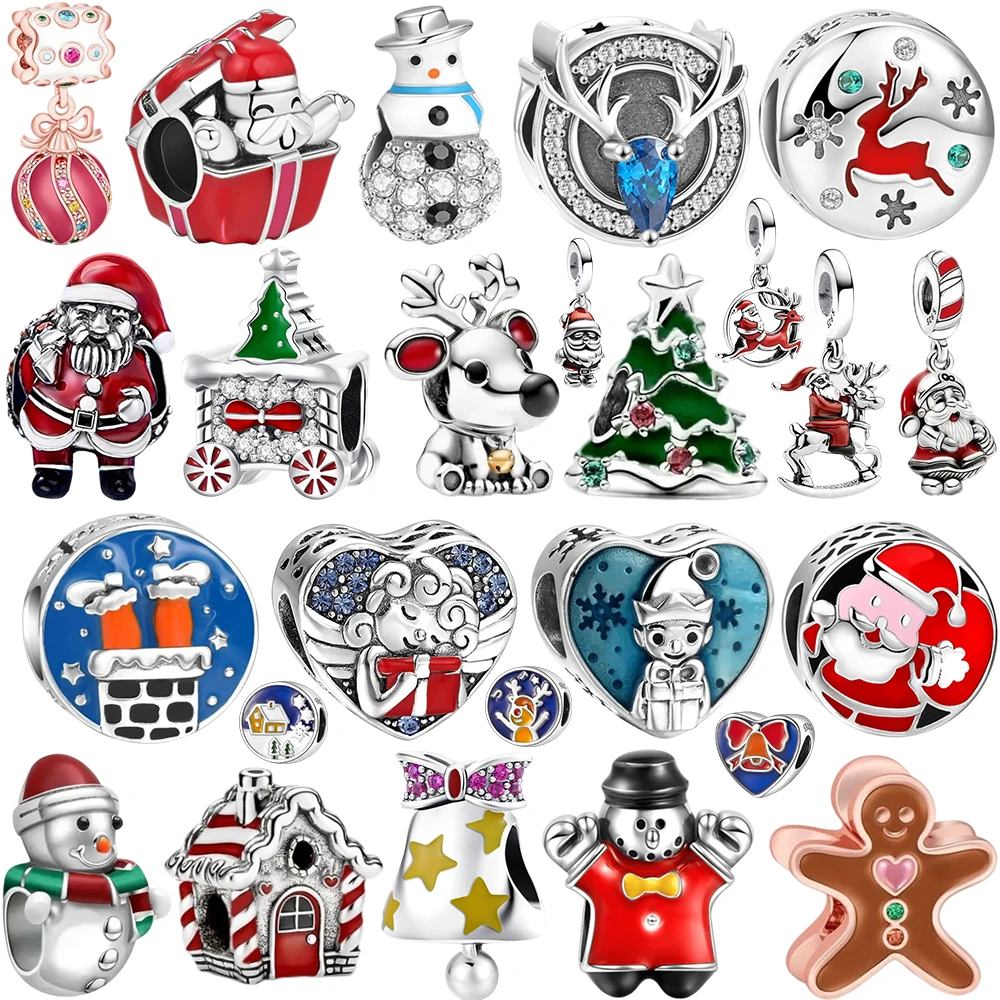 New Christmas Snowman Santa Claus Deer 925 silver Dangle Charms Beads Fit Bracelet Necklace Keychain Fashion Diy Jewelry gift