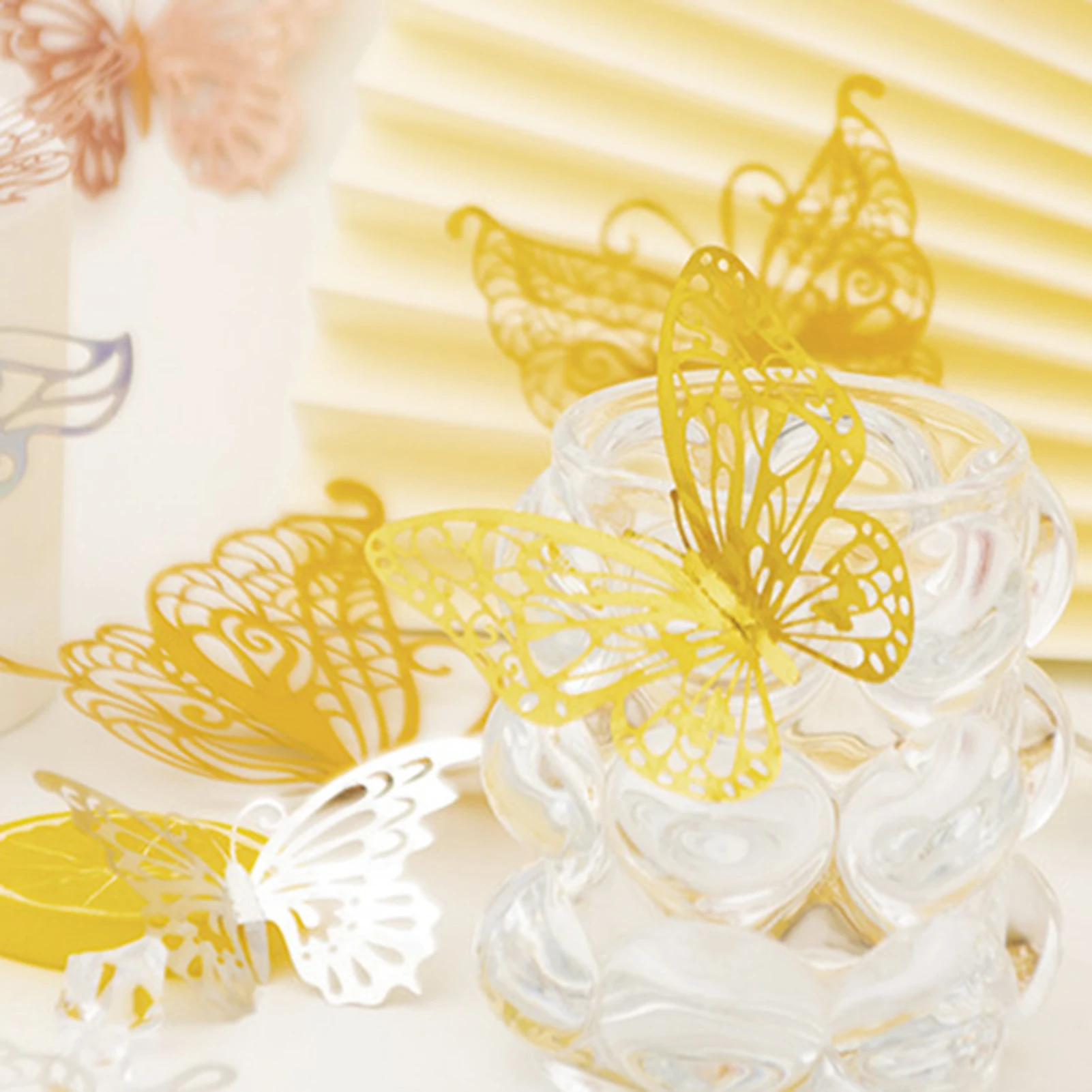 

12pcs 3D Butterfly Stickers Golden Hollow Metal Butterfly Wall Sticker For Bathroom Living Room Decoration Home Decor Props