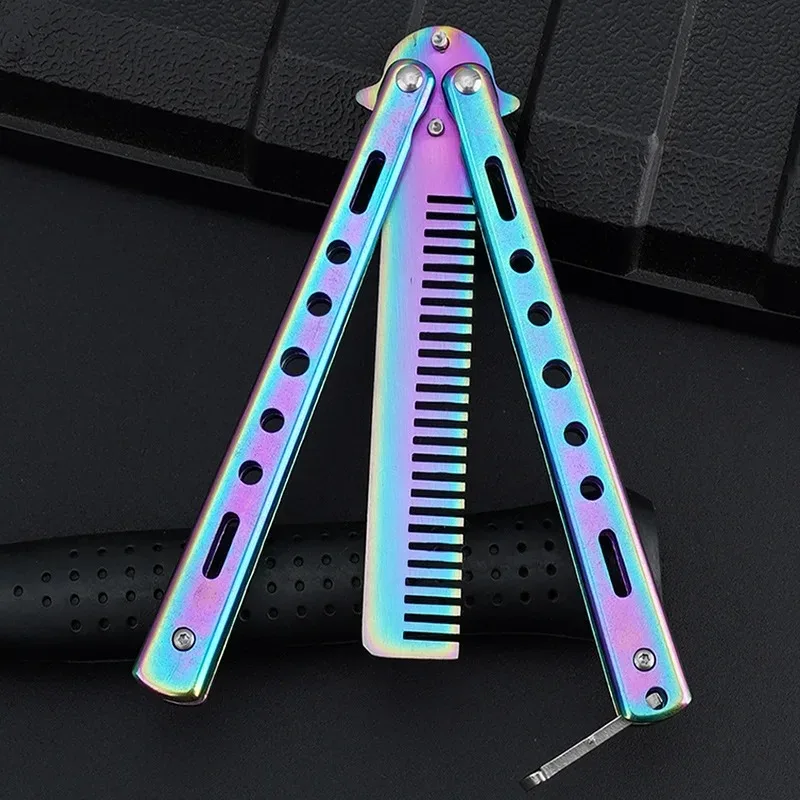 Stainless Steel Foldable Comb Portable Practice Training Butterfly Knife Balisong Comb Beard Moustache Brushe Salon Hairdressing