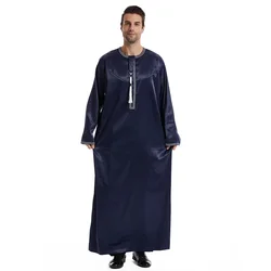 Long Sleeve Kaftan O-neck Islamic Arabic Muslim Fashion Caftan Muslim Men Jubba Thobe Solid Dubai Turkish Muslims Sunday Wear